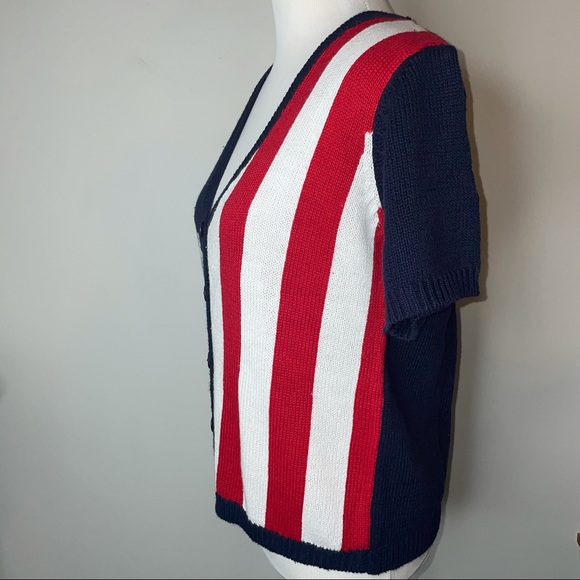 Patriotic USA Women's American Flag Knit Cardigan Sweater Red White Blue Small - Picture 3 of 10